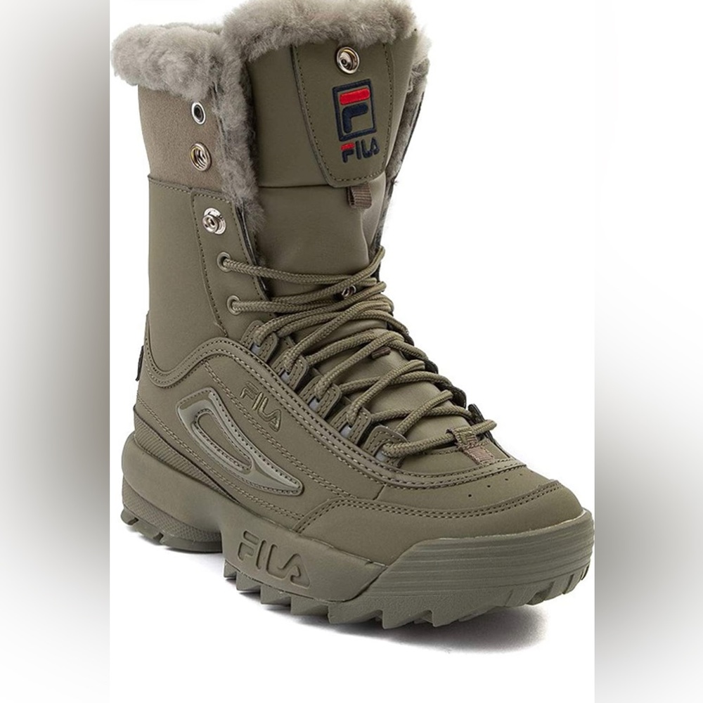 Fila olive green disrupting shearling boots
